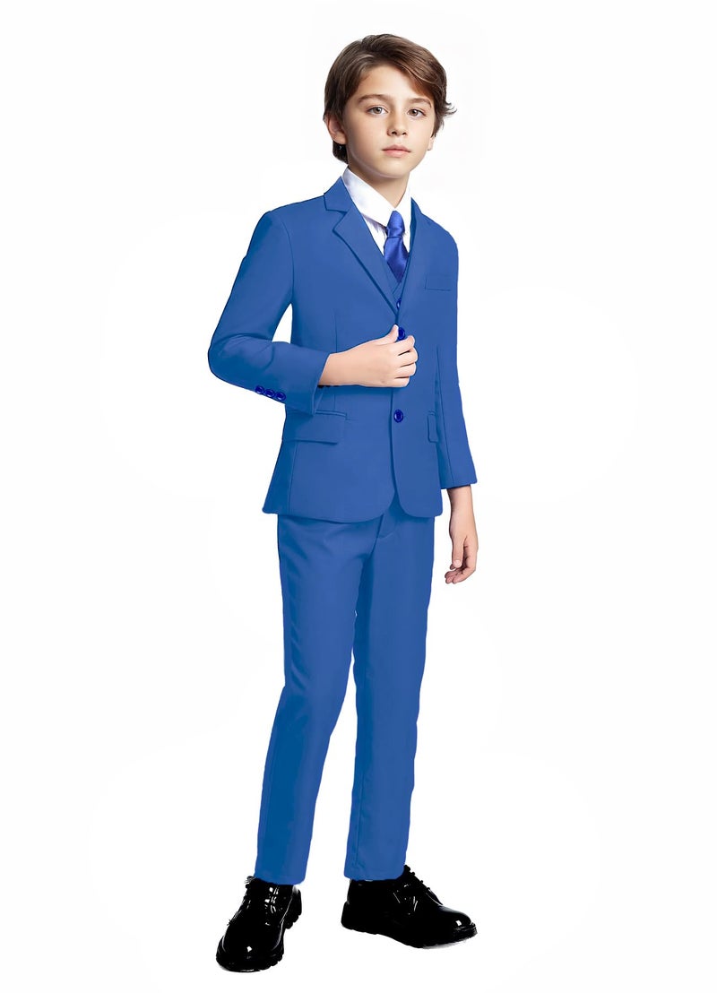 Addneo Boy's Silm Fit Formal Suits 5 Piece with Shirt and Vest, Royal Blue 5pc, 12 - Image 1